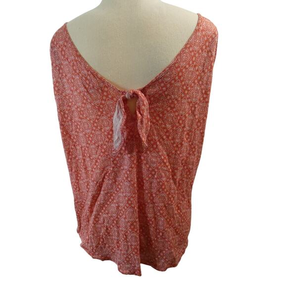 Loft Vintage Soft Large Orange Sleeveless Shirt Back Tie Peasant Boho - Picture 2 of 5